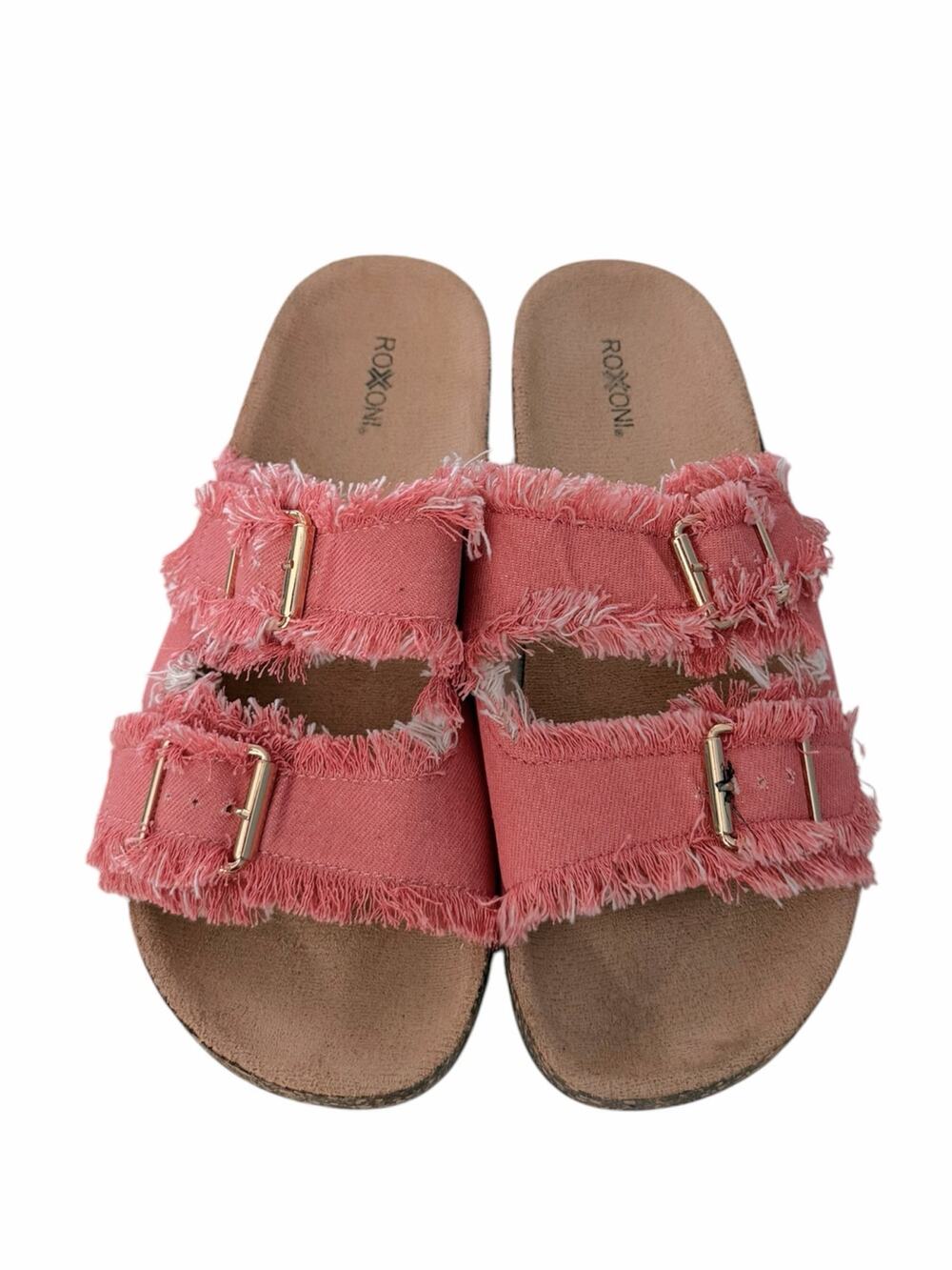 Roxoni Comfort Flat Sandals Women's 41/10 Pink Adjustable Double Buckle Slides